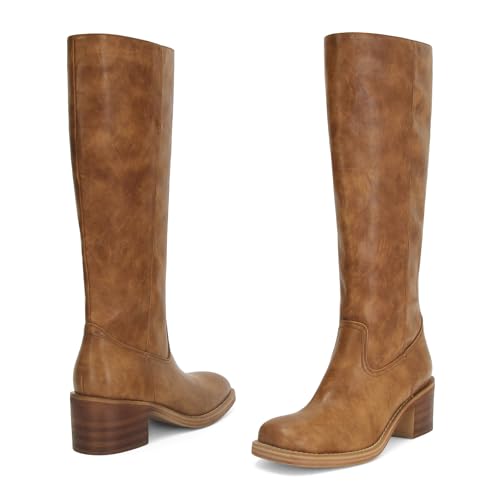 Image of ZJGZF Womens Banana Knee High Boots Square Toe Comfortable Boots Block Heel Riding Boots Wide Calf Tall Boots