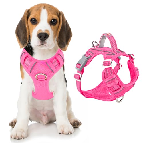 BARKBAY Dog Harness No Pull with ID Tag Pocket - Heavy Duty, Reflective, Easy Control for Large Dogs(Pink,M)