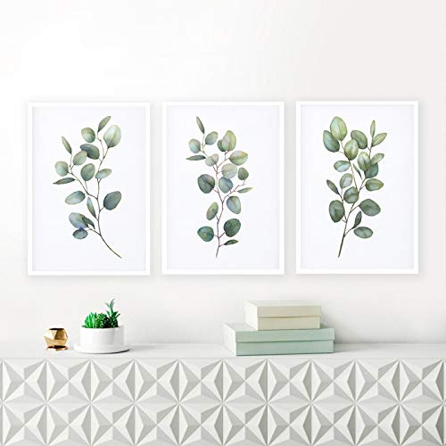 Art mural aquarelle eucalyptus affiche verte peinture toile nordique moderne 50x70