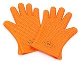 Improved Thickened Silicone Gloves [ 1 PAIR ] OriDecor Food Grade Heat Resistant BBQ Silicone Gloves with Non Slip Rubber for Grill Cooking Baking Barbecue Potholder, Orange Color