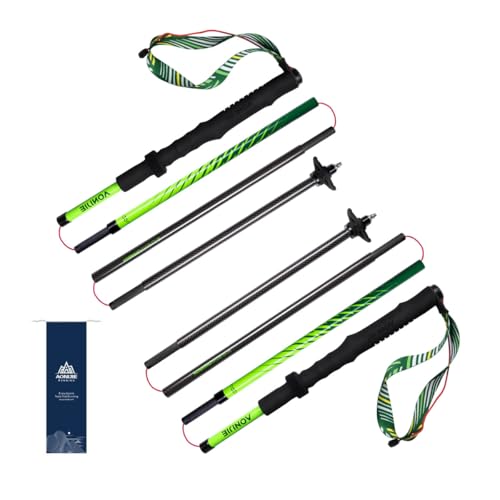 AONIJIE Trekking Poles -2 Ultralight Collapsible Carbon Fiber Hiking Poles with Anti-Shock and Quick Lock System, Folding Walking Sticks for Hiking, Camping(B#Carbon Fiber Green-110cm)