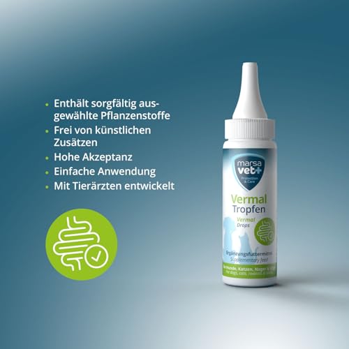 Marsavet+ Vermal Gocce 50 ml – Soluzione Naturale per Ambiente Intestinale Sfavorevole ai Vermi, Aiuta Contro Giardia, Rimedio per Vermi e Parassiti Intestinali per Cani, Gatti e Roditori - 5