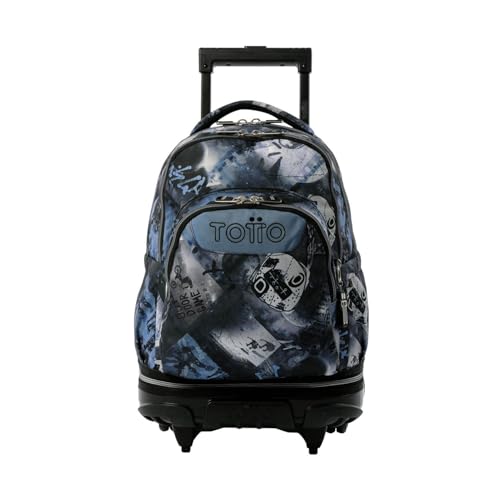 TOTTO - Mochila Escolar con Ruedas Desmontables, Modelo Tiza, Capacidad 26 L, Mochila PC 15.4", Bolsillo Botella, Manija Telescópica, Espaldar Ergonómico y Correas en S, Estampado Film