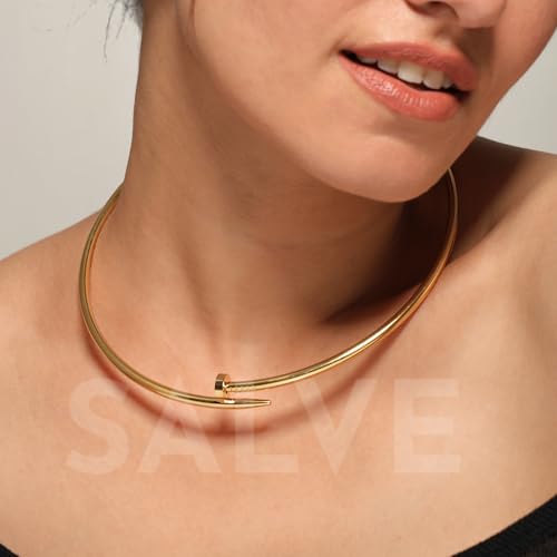 Image of SALVE Chic Gold Nail Hasli Choker Necklace for Women Western | Aesthetic Choker for Girls Accessories, Statement Jewellery for Women | Fashion Jewellery Gold Necklace Valentine's Gift for Girlfriend