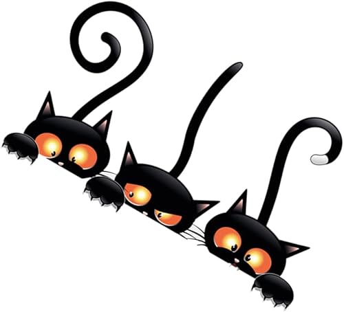 Miniatura 8 de Calcomanías reflectantes de gatito lindo para coche, calcomanías decorativas para coche, ojos grandes, gato negro, autoadhesiva, ventana, puerta,