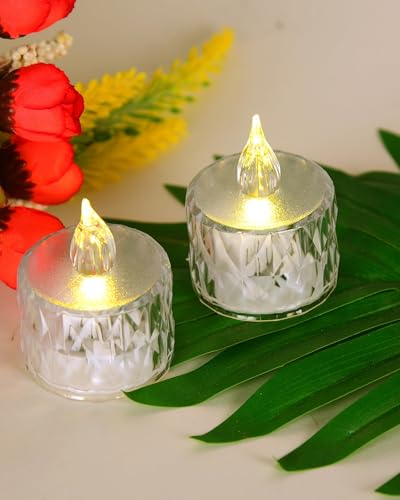 Image of Homesake Crystal Tealight Candle Diya, Candle Lights (1.5 inch 3.1 inch) for Decor, Flickering Flameless Pooja, Home Decor Festive Decor, Table, Gifts, Decorations for Home Set of 4