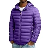 Mens Winter Puffer Jackets Thicken Quilted Padded Coats Windbreaker Lightweight Hooded Warm Coats Windproof Down Jackets Purple XL