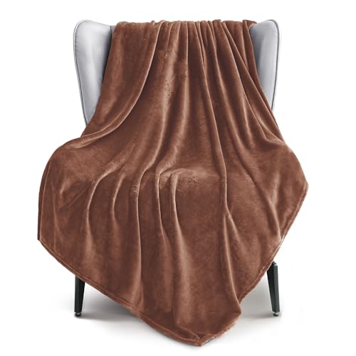 Exclusivo Mezcla Fleece Throw XL Blanket for Couch, Sofa, Super Soft and Warm Brown Blankets, All Season, Cozy, Plush, Lightweight, 50x70 Inches