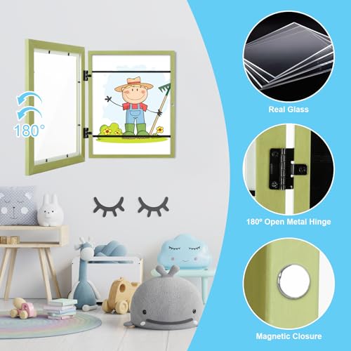 Image of [2-Pack] Kids Art Frames, 8.5x11 Front Opening Kids Artwork Frames Changeable, Soft Yellow Green Artwork Display Storage Frame for Wall, Holds 50 Pcs, for 3D Picture, Crafts, Children Drawing, Hanging
