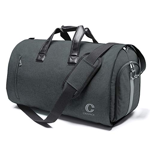 Crospack Carry on Garment Bag for Travel,Upgraded 55L Garment Bag Convertible Suit Duffle Bag for Airplane, Suit Bag for Men Dark Grey