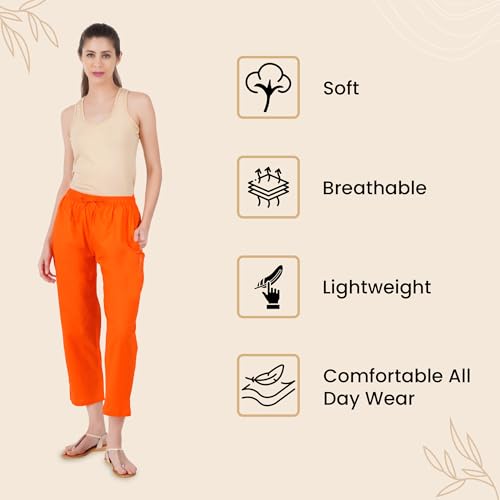 Image of Happy Bunny Parallel Pants for Women 100% Cotton Ankle Length Trousers Regular Fit with Elastic Drawstring Stylish & Pockets Casual Formal Wear for Office & Home