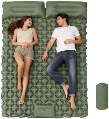 OKSTENCK Double Camping Sleeping Pad with Built-in Foot Pump Air Mattress, Integrated Pillow with Storage Bag, Waterproof and Portable, Ideal for Hiking, Camping, and Travel