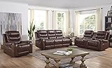 Roundhill Furniture Klens Faux Leather 3-Piece Reclining Sofa Set with Nailhead Trim, Brown