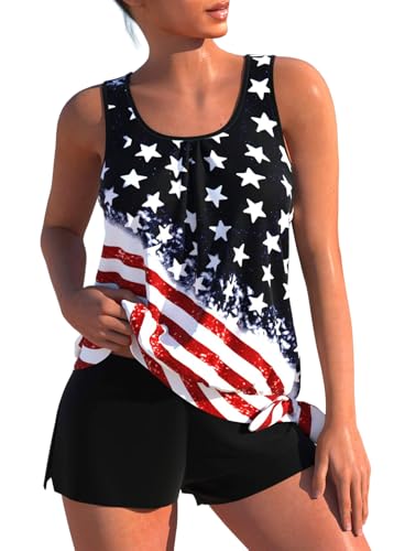 Image of ROSEWE Modest Tankini Swimsuits for Women, Two Piece Athletic Womens Bathing Suits Blouson Tank Tops with Board Shorts