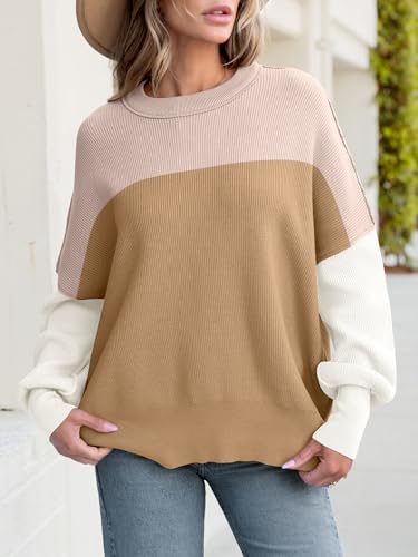 Image of ANRABESS Women Oversized Sweaters Batwing Long Sleeve 2026 Fall Outfits Crewneck Casual Knit Side Slit Fashion Pullover Top