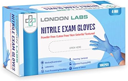 London Labs NITRILE 4 Mil Thick Gloves Disposable-Latex-Free & Powder-Free (100 Count, X-Large, Blue)