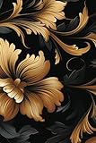 Notebook Journal - Black and Gold Floral Design, 100 Ruled Pages, 6x9 Inch, Perfect For Journal Writing, Taking Notes, Lyrics, Lists and More