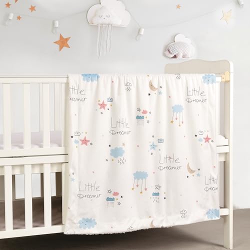 Image of CREVENT Cuddly Soft and Warm Mink Baby Blanket with Sherpa Backing, Gift Packaging with Bow for Newborns, Toddlers, Cot, Pram (75 x 100 cm, Little Dream)