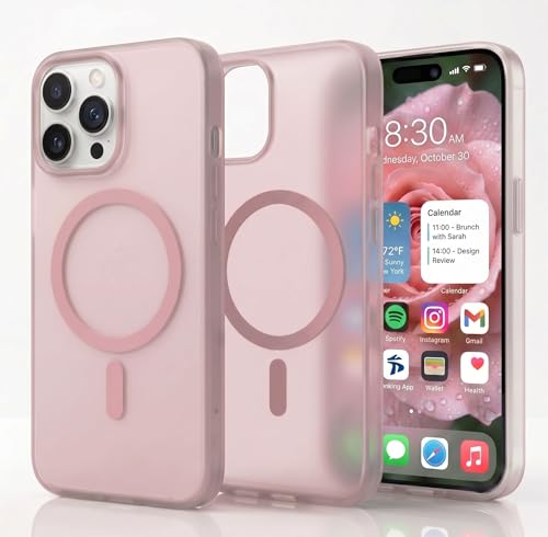 Image of amazon basics Luxury Paper Thin Case Cover for iPhone 15 Pro | Matte Finish | Compatible with magsafe | (Pink, iPhone 15 Pro)