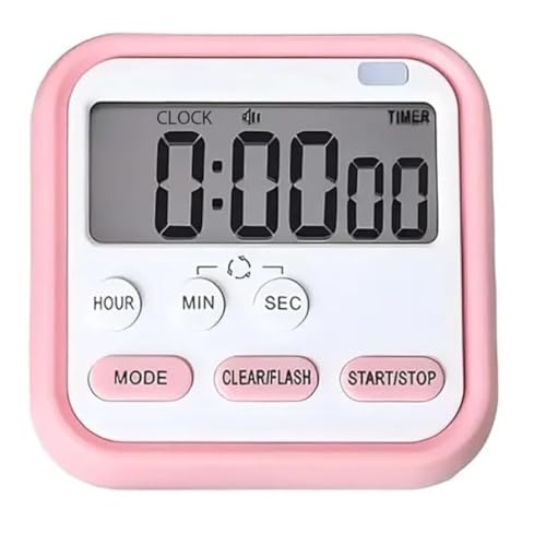 Image of Digital Magnetic Multi-Function Timer Clock with Large LCD Display, Loud Alarm, Retractable Stand, Stopwatch Stand Hanging Hole, Countdown Flashing Light, Dual-Purpose Time Management Clock (Pink)