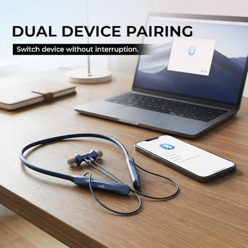 Image of Voods Nova Plus Bluetooth Neckband Combo, 30 Hours Playtime, 10mm Drivers Magnetic Earbuds, Bluetooth V5.4, Fast Charging, ENC Calling, Dual Device Pairing, IPX5 Rating (Black & Blue)