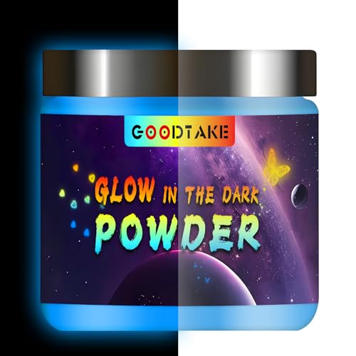 GOODTAKE Glow in The Dark Powder Blue Glow Powder- Glow In The Dark Pigment Powders for Slime Resins Glue Paints Or Nail Self Glowing Dye for DIY (Blue 2 Ounce)