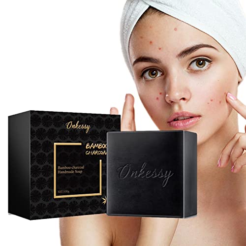 Activated Charcoal Black Bar Soap, Bamboo Bath Soap Bar for Pimples
