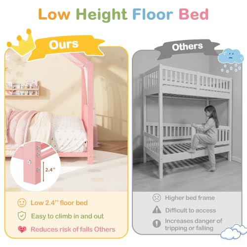 Image of Garvee Twin Size Metal House Bed Frame for Kids, Pink