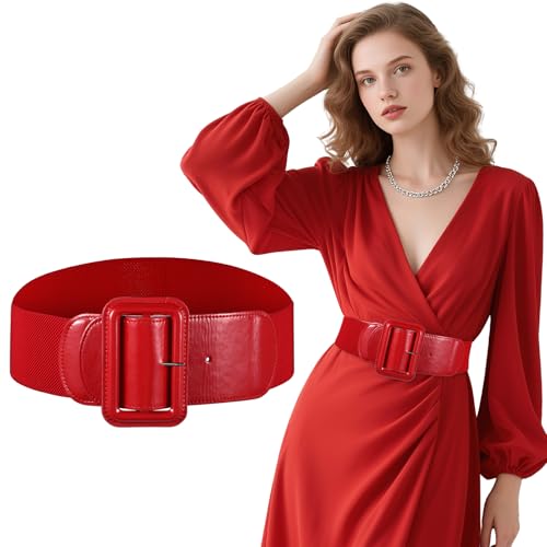 Stretchy Wide Women Belts Red Elastic Vintage Belts for Women Suitable for Dresses Shirts Halloween Christmas Clothing Accessories Gifts 2.95