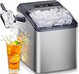 HOMEZAY Ice Maker Countertop, 9 Cubes Ready in 6 Mins, 26 lbs per Day, Ice Machine with 2 Ice Sizes and Self-Cleaning, Portable Ice Maker with Handle for Home, Kitchen, Camping, RV, Office, Silver