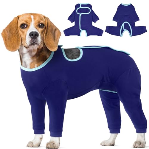IECOii Body Hunde Nach Op,Hundebody mit Beinen,Op Body Hund Kastration Hündin Rüde Hundebody Nach Op,Ganzkörper-Hundepyjama,Hunde Einteiler Ganzkörper Leckschutz Hund Halskrause Alternative,Blau,L