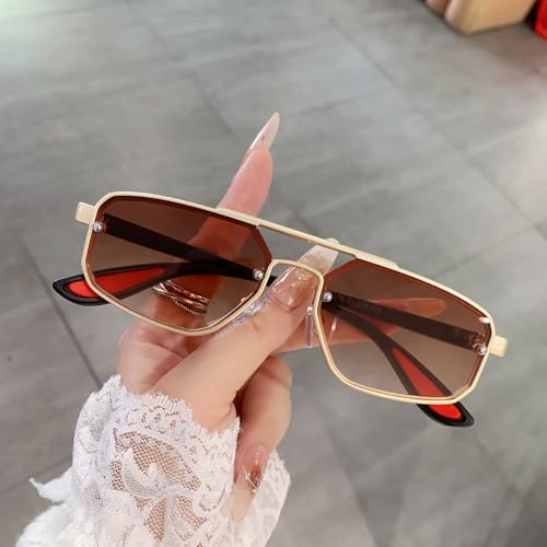 Retro Sunglasses Men Women Double Bridge Vintage Rectangular Metal Frame Sun Glasses4