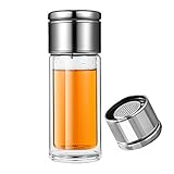 Tea Infuser Bottle, Portable Tea Tumbler with Invisible Strainer for Loose Tea, Gifts for Men Women Tea Lovers (Glass 10oz with brush)