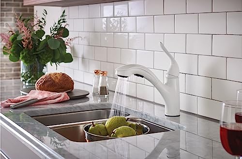 Moen Brecklyn Glacier White One-Handle Single-Hole Kitchen Faucet With Pull-Out Sprayer And Power Clean, Optional Deckplate Included, 87557W #TOP5