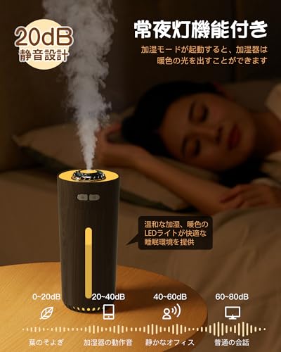 【2025発売新モデル加湿器・3種類ムードライト】加湿器 小型 卓上 除菌 アロマ対応 RGBライト お手入れ簡単 6畳対応 静音 自動停止機能 空焚き防止 次亜塩素酸水対応 乾燥/花粉症対策 オフィス/デスク/寝室/部屋/リビング/家庭/車用（ブラウン）