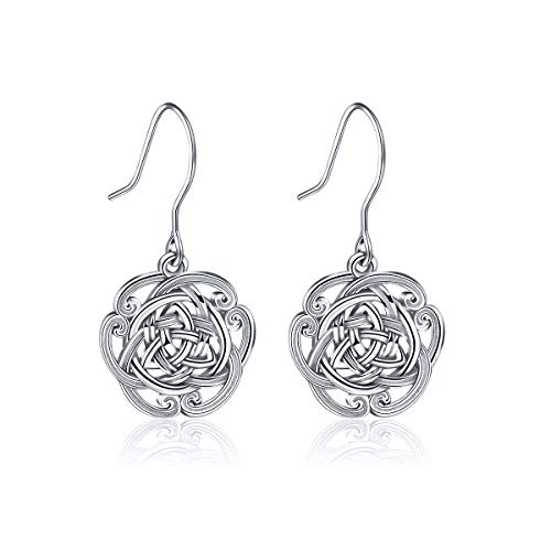 EUDORA Sterling Silver Celtic Knot Vintage Triangle Round Drop Wire Dangle Earrings | Classical Polished Good Luck Jewelry