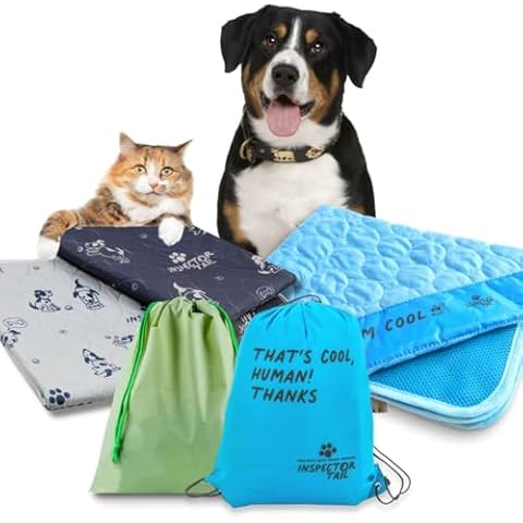 INSPECTOR TAIL Cooling Mat + 2 Washable Pee Pads | Cooling Pad for L & XL Dogs | Bonus String Pouch for Traveling + Dry Bag to Storage Wet Pads Cover
