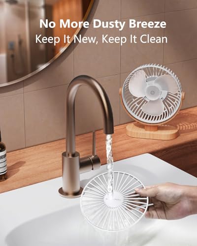 Image of SWEETFULL Small USB Desk Fan 6.5 Inch, 3 Speeds Portable Personal Desktop Table Fan , Dual 360 Adjustment Mini Fan, Quiet Operation, for Home Office Car Outdoor Travel (White wood grain)