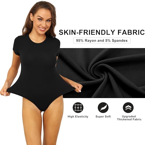 TVKSOM 5 Pack Body suits for Womens Short Sleeve Round Neck Casual Stretchy Basic T Shirt Bodysuit Tops4
