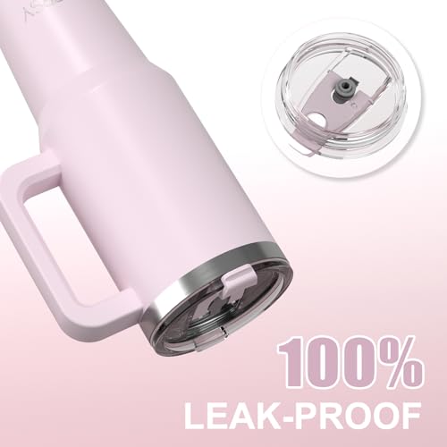 Image of 30 oz Tumbler with Handle,Tumbler with Lid and Straw,Double Wall Insulated Cup Stainless Steel Travel Mug(Cold for 34 Hours),Water Bottle for Iced Tea,Coffee,Cold Beverages(Rose Quartz)
