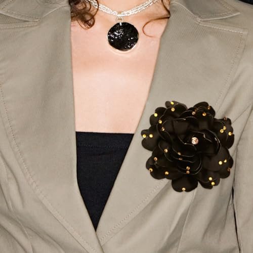 Image of CSIYANJRY99 Dainty Feather & Rose Flower Large Brooch Lapel Pins Delicate Elegant Handmade Flower Brooches Pin Classic for Wedding Party Dance Banquet for Women Dress Suit Ceremony Clothes Accessories Jewelry Valentine's Day Gifts