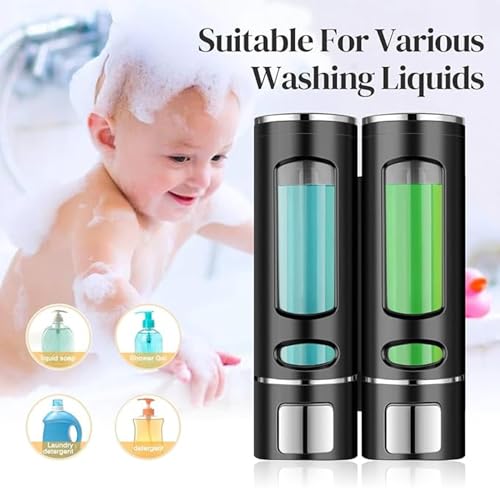 Image of CLIBO Wall Mounted Black Liquid Soap Dispenser 400ml ABS Plastic for Bathroom & Kitchen | Handwash, Shampoo, Conditioner, Lotion, Shower Gel Dispenser | Leak-Proof, Durable & Easy Refill (Pack of 1)