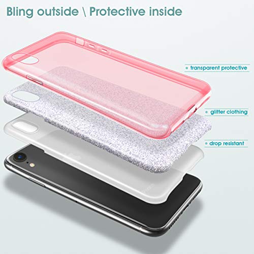 Milprox Glitter Case For Iphone Xr 6.1", Shiny Sparkle Bling, 3 Layer Hybrid Protective Soft Case- (Rose Gold) #TOP3
