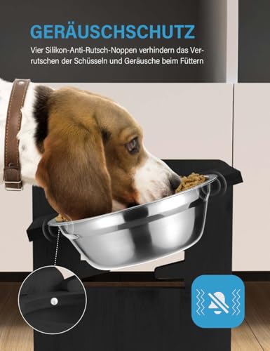 Vantic Hundenapf erhöht mit Ständer, Hundebar höhenverstellbar Futternapf für kleine Hunde und Katzen, haltbar Futterbar Futterstation Bambus mit 2 Edelstahlnäpfen und Rutschfesten Füßen(Schwarz)