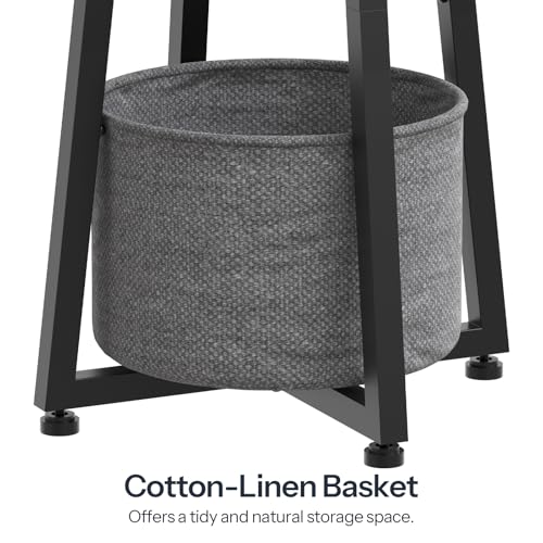Image of HOOBRO Small Round Side Table, 2-Tier Round Sofa End Table, Compact Nightstand with Fabric Storage Basket, for Small Space, Living Room, Bedroom, Dorm, Black and Gray BB183BZ01