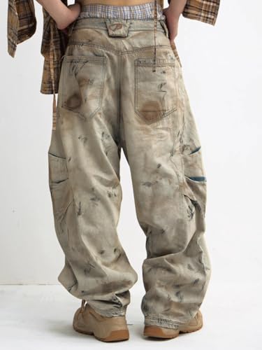 Mens Baggy Jeans High Waist Y2k Vintage Hip Hop Barrel Leg Pleated Design Denim Pants for Unisex Streetwear4