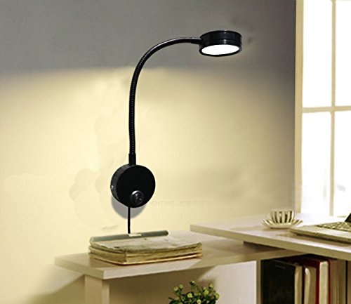 Wefoonlo 5W Wall Mounted Reading Light Flexible Gooseneck Led Sconce Lamp With Plug & Switch For Bedroom, Office, Workbench, Studio (03 Black Cool) #TOP6