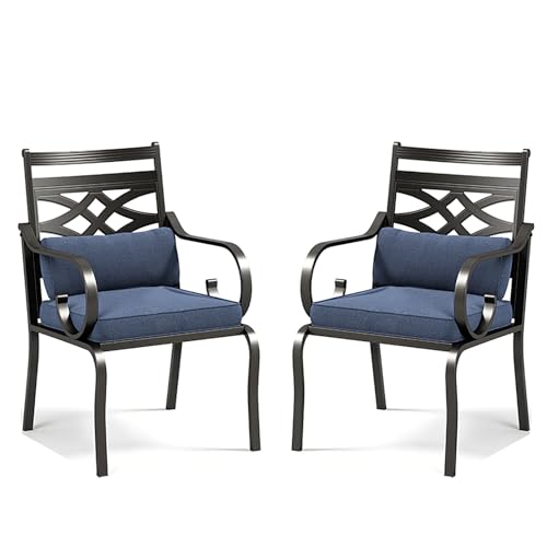PHI VILLA Patio Dining Chairs, Set of 2, Wrought Iron, Blue