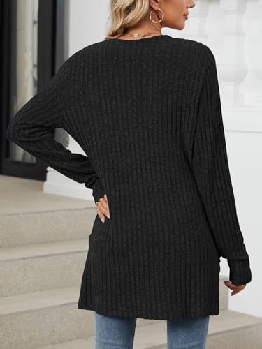 Image of Les umes Womens Open Front Lightweight Knit Cardigans V Neck Loose Long Sleeve Sweaters with Pockets