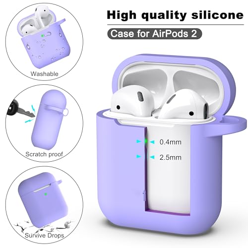 Image of AirPods Case Cover with Keychain, R-fun Full Protective Silicone AirPods Accessories Skin Cover for Women Girl with Apple AirPods Wireless Charging Case,Front LED Visible-Lilac